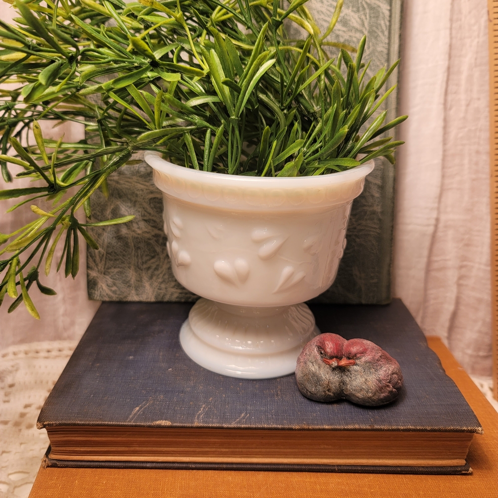 Indiana Glass White Planter with Leaf Motif
